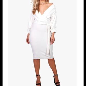 Off the shoulder wrap midi dress